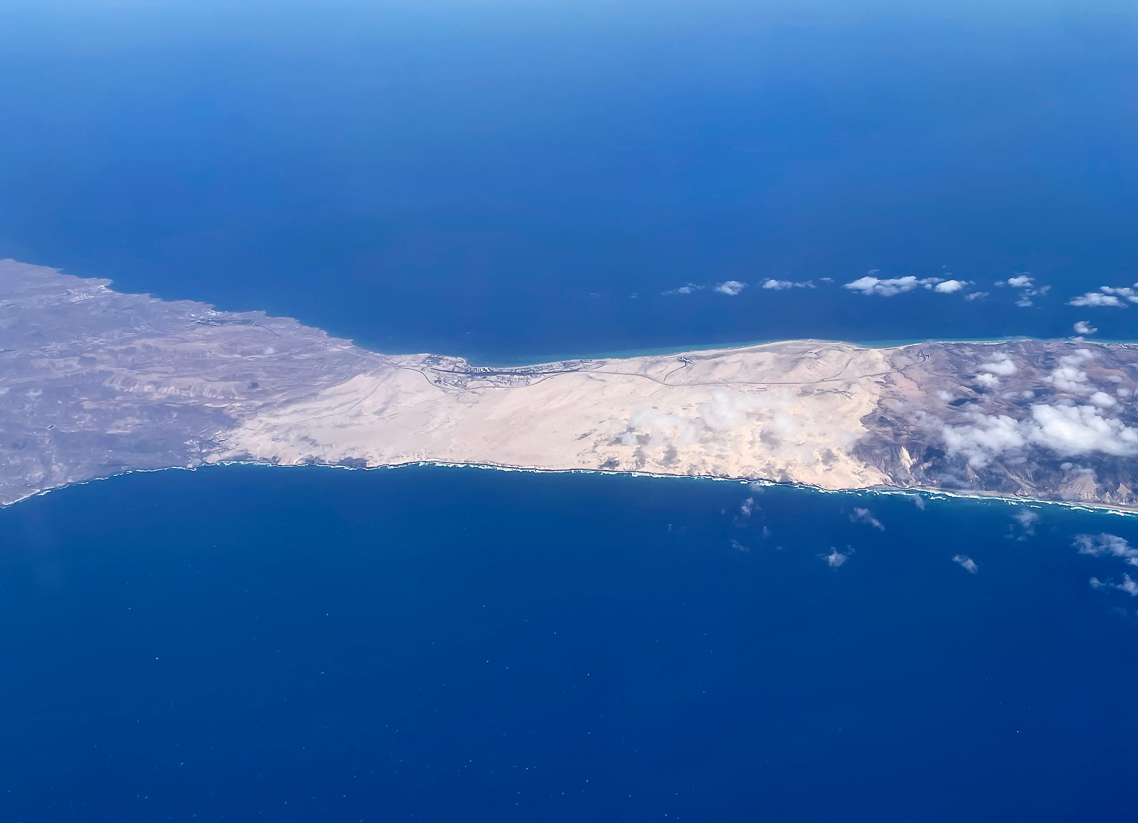 Aerial view of the Dunas de Corralejo, in Furteventura, Spain.