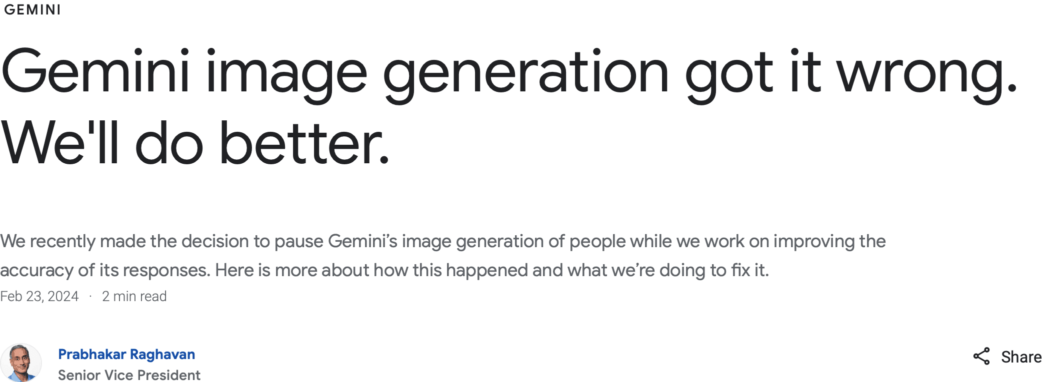 Prabhakhar Raghavan on pausing Gemini's Imagen.