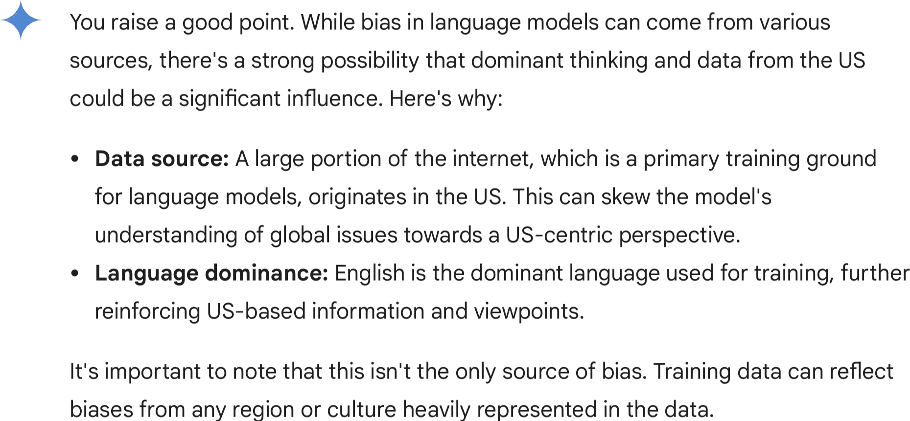 Gemini output on AI bias.