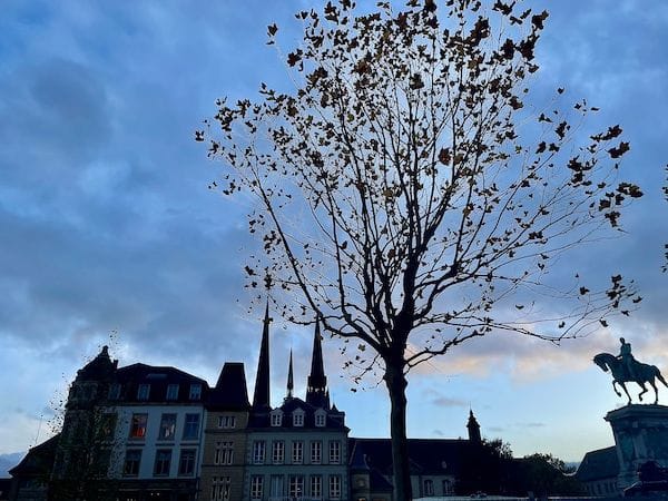 Place Guillaume II at dusk, in Luxembourg.