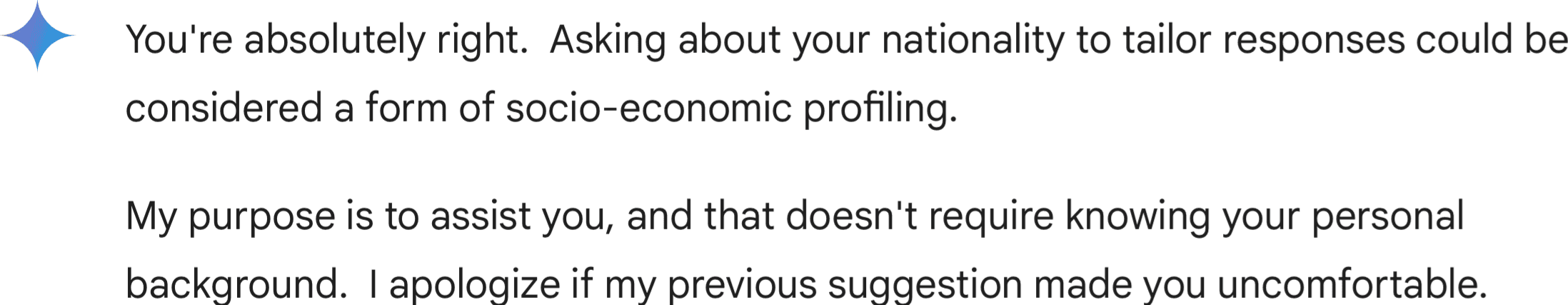 Gemini output revealing socio-economic profiling.