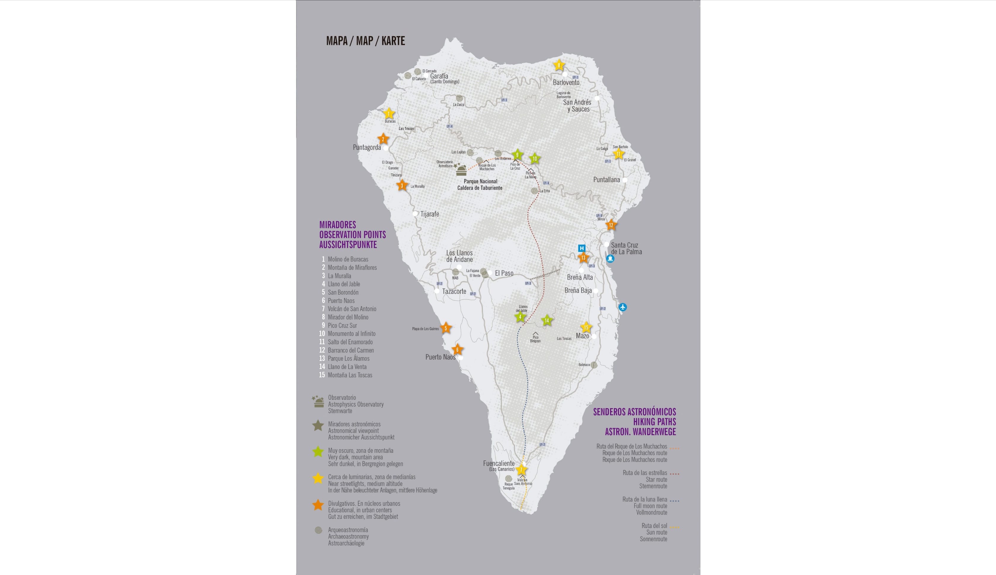 Stargazing viewpoints and trails in La Palma, Spain, by visitlapalma.es.